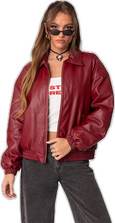 Red Jacket, Pacsun, Bomber Jacket, Faux Leather, Leather