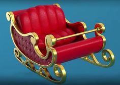 a red and gold sleigh on a blue background