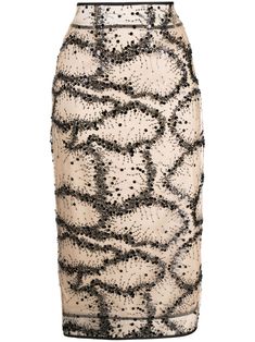 beige/black sequin embellishment fitted waistline rear zip fastening knee-length straight hem Luxury Evening Skirt With Crystal Embellishments, Luxury Elegant Sequin Skirt, Luxury Fitted Contrast Sequin Skirt, Luxury Sequined Pencil Skirt, Embellished Midi Skirt, Luxury Crystal-embellished Evening Skirt, Sequin Embellishment, Embellished Skirt, Antonio Marras