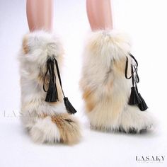 Lasaky - Winter Outdoor Fox Fur Mink Fur Snow Boots with Fur Trim Fur Snow Boots, Leather Snow Boots, Winter Shorts, Women Floral Blouse, Short Leather Boots, Fashionable Snow Boots, Leather Flat Shoes, Slip On Boots, Winter Snow Boots