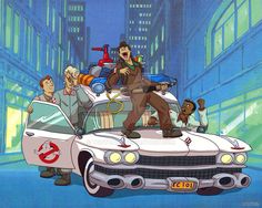 an animated image of a man on top of a car with other people around him