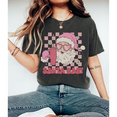 Dark Grey santa baby shirt retro Engagement Shirts, Pink Christmas Shirt, Team Tshirt, Bride Team, Funny Bride, Engaged Shirts, Christmas Tee Shirts, Pink Santa, Santa Shirt