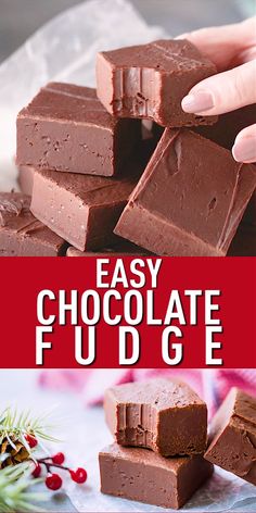 easy chocolate fudge recipe with text overlay