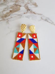 Rectangle Bead Earrings Asymmetric Geometric Colorful Long - Etsy Turkey Multicolor Beaded Geometric Earrings, Multicolor Rectangular Jewelry For Summer, Handmade Multicolor Rectangular Beaded Earrings, Multicolor Rectangular Beaded Earrings As Gift, Multicolor Bohemian Beaded Rectangular Earrings, Multicolor Bohemian Rectangular Beaded Earrings, Bohemian Multicolor Rectangular Beaded Earrings, Long Earrings Gold, Party Jewelry