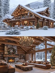 Dream Mansion, Farmhouse Style House Plans, Christmas Greeting Card, A Log, Log Cabins, Luxury Homes Dream Houses