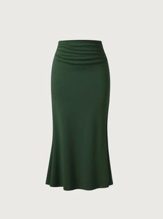 Ogl Ruched Side Mermaid Maxi Skirt-Brushed Inside – OGLmove Green Fashion Outfits, Mermaid Midi Skirt, Wedding Guest Skirt, Mermaid Maxi Skirt, Flare Maxi Skirt, Plus Size Baddie Outfits, Modesty Outfits, Best Friend Outfits, Trendy Skirts