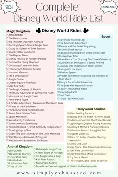 the complete disney world guide list for each child's favorite character, including their names