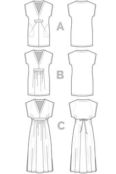 the front, back and side views of a women's dress