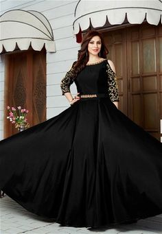 Black Art Silk Anarkali Suit #artsilk #silk #weddingwear #casual #officewear #salwarkameez #suit #suitsonline #traditional #straightcut #fullsleeve #contemporary #womenwear #womenclothing #nikvik #usa #designer #australia #canada #malaysia #UAE #freeshipping .Sign up and get USD100 worth vouchers.Offer is valid for limited period. Gaun Design Dresses Indian, Black Designer Dress, Orang India, Stylish Black Dress, Silk Anarkali Suits, Gaun Fashion, Long Gown Dress, Indian Gowns Dresses