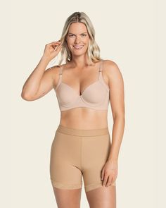 The secret to a sculpted look is here! This shaper short is made of our signature PowerSlim® firm compression fabric to sculpt your tummy and hips. It also has microfiber cutouts and specialty bands in the back for a butt-lifting effect. A microfiber inner layer offers all-day comfort. The mid-rise design of this shaper short gives you a little extra coverage for a streamlined look under clothes. The leg bands are made of our signature SmartLace®. *Runs small, please order at least 1 size up!* Supportive Full Coverage Shapewear With Built-in Shorts, Full Coverage Compression Shapewear, Bra Friendly, Bra-friendly Compression Full Coverage Shapewear, Supportive Shapewear With Built-in Bra, Short Length, Supportive Shapewear Shorts With Built-in Bra, Supportive Short-length Shapewear With Built-in Bra, Beige Underwire Stretch Shapewear, Beige Stretch Shapewear With Underwire, Beige Bra Friendly Shaping Shapewear