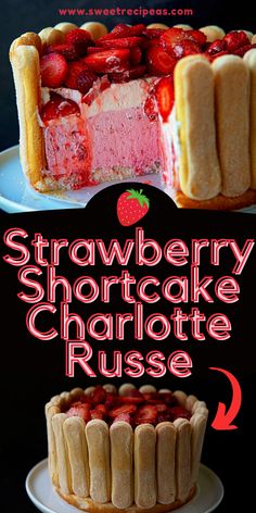 strawberry shortcake charlotte rose cake with the words strawberry shortcake charlotte rise above it