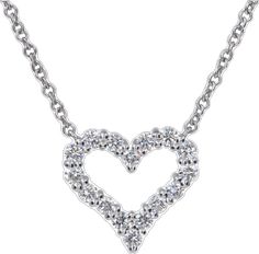 Heart Cut Single Diamond Platinum Jewelry, Classic Single Cut Diamond Necklace For Valentine's Day, Classic Open Heart Diamond Necklace, Formal White Gold Heart Necklace With Single Cut Diamonds, Classic Open Heart Necklace With Brilliant Cut, Classic Necklace With Brilliant Cut Open Heart, Valentine's Day Diamond Necklace With Round Cut, Valentine's Day Diamond Necklace With Single Cut Diamonds, Valentine's Day Diamond Necklace With Single Cut Round Diamonds