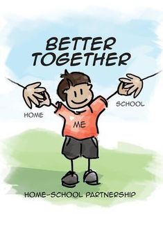 a drawing of a boy holding his hands up with the words better together above him