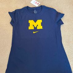 Nwt- Nike Ladies Slim Fit Michigan Tshirt. Navy With “Block M”. See Pics, Pet & Smoke Free Home. U Of M, Navy Nike, Clothes Jewelry, Nike Tee, Go Blue, Nike Tees, Navy Women, Nike Tops, Nike Women