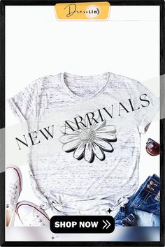 Women Sunflower Print Casual T-shirts White Graphic Print T-shirt For Spring, Spring Letter Print Relaxed Fit T-shirt, Spring White Tops With Graphic Print, Casual Floral Print Crew Neck T-shirt, Spring Crew Neck Graphic Tee, Spring Graphic Tee With Crew Neck, Spring Letter Print Crew Neck Tops, White Text Print T-shirt For Spring, White Letter Print T-shirt For Spring