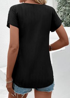 Non-stretch Black Short Sleeve Top, Black Stretch Short Sleeve Blouse, Short Sleeve T Shirt, Shirt Sale, Black Shorts, Neck T Shirt, Split, On Sale, T Shirt