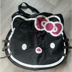 Super Cute Black Hello Kitty Shaped Duffel Bag Never Used Black Hello Kitty Print Bag For Daily Use, Cute Black Bag With Hello Kitty Print, Black Hello Kitty Print Travel Bag, Black Hello Kitty Travel Bag, Black Travel Bag With Cat Design, Black Hello Kitty School Bag, Black Hello Kitty, Hello Kitty Bags, Hello Kitty Black