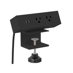 a black electrical outlet on a white background