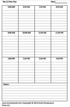 a calendar with dates and hours for each month