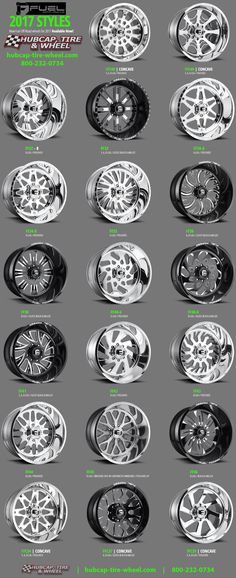 different types of wheels and rims are shown in this graphic style, with the names below