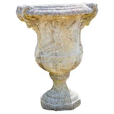 an old stone urn is shown against a white background