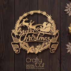 laser cut christmas ornament with santa sleigh