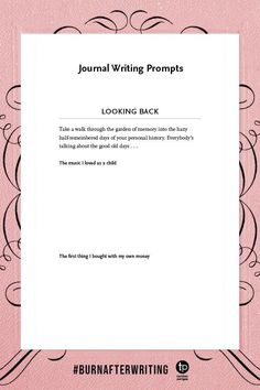 a pink book cover with the words journal writing prompts looking back