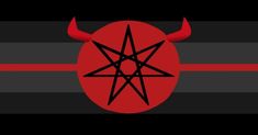 the devilish symbol is placed in front of a black and red striped background