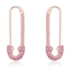 14K Gold Micro Pave Pink Sapphire Safety Pin Earrings Single / Rose Gold Izakov Diamonds + Fine Jewelry First Ear Piercing, Large Safety Pin, Pink Sapphire Earrings, Pin Earrings, Safety Pin Earrings, Fine Diamond Jewelry, Diamond Jewelry Designs, Initial Jewelry, Sapphire Earrings