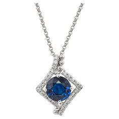 Fine Jewelry With Sapphire And Single Cut Diamonds, Sapphire Diamond Necklace With Diamond Cut, Sapphire Diamond Necklace In Fine Jewelry Style, Sapphire Gemstone Diamond Necklace In Fine Jewelry Style, Fine Jewelry Sapphire Diamond Necklace, Blue Diamond Necklaces For Anniversary, White Gold Sapphire Jewelry With Brilliant Cut, White Gold Sapphire Jewelry With Diamond Accents, Blue Sapphire Jewelry With Single Cut Diamonds