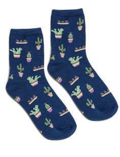 Cactus Socks, Tights Socks, Blue Cactus, Estilo Country, Fun Socks, Blue Socks, All Jeans