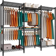 PRICES MAY VARY. 【Dimension of PUNION Garment Racks for Hanging Clothes】The metal clothing rack assembled dimension is 86"W X18”D X77”H. Package dimension is 31W x 19D X10H, package weight is 45lbs. 【Strong Bearing Capacity Hold Up to 1300LBS】The portable clothes racks can be load capacity up to 1500lbs, not easily deformed. It can create extra storage space instantly. 【Adjustable Metal Clothing Rack】The heavy duty clothes rack has 7 tiers adjustable wire shelving ,5 hanging rods and 2 side hook Extra Clothes Storage Ideas, Clothes Rack Ideas, Bedroom Clothing Rack, Multipurpose Bedroom, Costume Room, Gear Room, Portable Clothes Rack, Shelf Hanger, Metal Clothes Rack