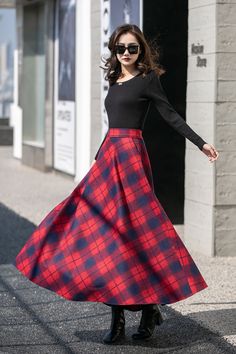 "This winter wool skirt is a classic piece of tailoring that will see you through rain or shine. It is cut with a flattering flared skirt to give you a wonderful shape. The winter skirt is perfect classic styling and ends at the ankle. This is a versatile skirt that you'll wear again and again. DETAILS: * More colors available https://etsy.me/3PsizLu * 30% wool, 30% fiber, 40% polyester * fully satiny liner * Two side pockets * Right zip closure * A little Back elastic, comfortable wear * Plus s Retro A-line Winter Skirt, Fitted Wool Full Maxi Skirt, Plaid A-line Skirt With Lining, Fitted Full Skirt In Plaid, Vintage Flared Winter Skirt, Vintage Flared Skirt For Winter, Retro A-line Skirt For Winter, Vintage Long Skirt For Winter, Vintage Pleated Skirt For Winter