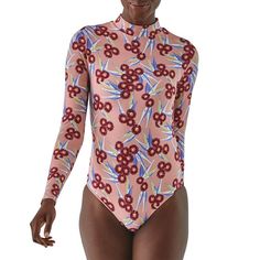 W's Long-Sleeved Swell Seeker One-Piece Swimsuit, Sleeve Swimsuit, Patagonia Women, Organic Logo, Long Sleeve Swimsuit, Patagonia Womens, Body Size, Neck Designs, Fair Trade, Patagonia