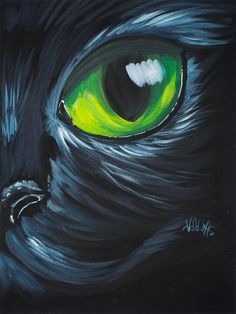 a painting of a black cat's green eyes