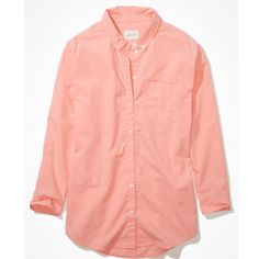 New Without Tags Ae Oversized Button-Up Shirt Pink/Orange Color Everyday Pink Button-up Shirt, Pink Everyday Shirt With Button Closure, Everyday Pink Shirt With Button Closure, Pink Button-closure Shirt For Everyday, Oversized Pink Shirt With Buttons, Oversized Pink Shirt With Button Closure, Cropped Button Up Shirt, Boho Long Sleeve Top, Denim Button Down