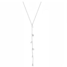 Sterling Silver Cubic Zirconia Necklace measures 16-18" Adjusted by extension chain Cubic Zirconia Lariat Necklace With Delicate Chain, Adjustable Cubic Zirconia Lariat Necklace, Drop Necklace With Adjustable Chain And Cubic Zirconia, Silver Lariat Diamond Necklace, Silver Lariat Diamond Necklace With Adjustable Chain, Sterling Silver Lariat Diamond Necklace With Adjustable Chain, Silver Dangle Lariat Necklace With Cubic Zirconia, Silver Lariat Necklace With Cubic Zirconia, Silver Cubic Zirconia Lariat Necklace