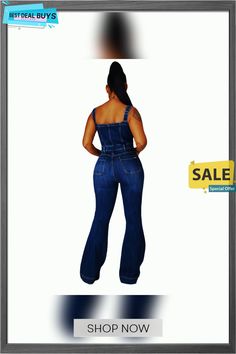 Washed Women's Fashion Casual Sexy Suspender Denim Jumpsuit Wide Leg Pants Trendy High-waist Jumpsuits And Rompers With Suspenders, Casual Sleeveless Denim Jumpsuit For Party, Fitted Denim Jumpsuit For Party, Denim Jumpsuits And Rompers With Suspenders, Trendy Denim Overall Jumpsuit With Suspenders, High Waist Fitted Overalls With Suspenders, Fitted High Waist Overalls With Suspenders, Trendy Denim Jumpsuit For Party, Fitted Denim Bottoms With Suspenders