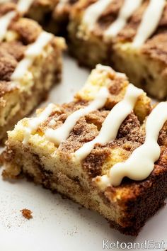 slices of cinnamon roll cake with icing on top