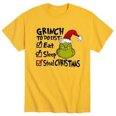 the grinch to do is eat sleep and steal christmas t - shirt in yellow