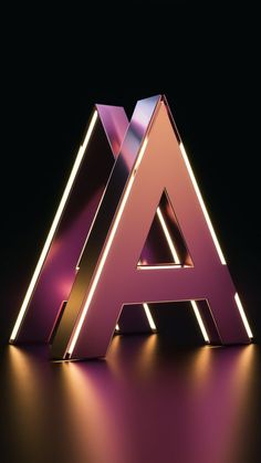 the letter a is lit up with neon lights