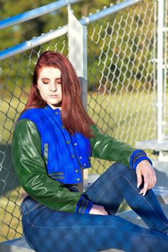 Women Crop top Classic Style Royal Blue Wool Dark Green Genuine Leather Sleeves Varsity Letterman Baseball Jacket Introducing the Custom Letterman Women's Classic Varsity Jacket - a perfect blend of style and comfort with its black wool and green genuine leather sleeves. Perfect for any occasion, this jacket exudes timeless charm and sophistication. Expertly crafted with quality materials, it's a must-have for any fashion-forward individual. If your required Size & Color Combination is not liste Blue Leather Jacket For Streetwear With Long Sleeves, Blue Leather Jacket For Streetwear, Casual Fitted Blue Leather Jacket, Blue Casual Leather Jacket, Blue Spring Outerwear For College, Casual Blue Leather Jacket With Long Sleeves, Casual Blue Long Sleeve Leather Jacket, Blue Fitted Varsity Jacket For Winter, Blue Fitted Varsity Jacket For Fall