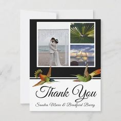 a wedding thank card with two birds on it