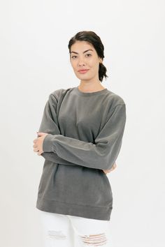 An oversized style, this cotton sweatshirt gets better with every wash. Created as a year-round closet staple, this piece easily packs in your travel bag for that surprising chilly night on vacation, or for a day of errands back home. We think you'll live in it!∙ Oversized, loose fit∙ Mid-weight, ultra-soft cotton and fleece∙ Crew neck with 1-inch ribbing at neck, 2.5-inch ribbing at cuffs and waist∙ Preshrunk. Due to pigment dye, machine wash with dark colors only. Tumble dry low For our oversi Organic Cotton Relaxed Fit Sweats For Fall, Comfortable Cotton Sweatshirt For Loungewear, Comfortable Cotton Everyday Sweater, Comfortable Everyday Cotton Sweater, Cozy Soft-washed Everyday Sweater, Relaxed Everyday Sweater, Casual Organic Cotton Sweatshirt For Loungewear, Winter Loungewear Washed Black Sweatshirt, Relaxed Fit Organic Cotton Sweats For Loungewear