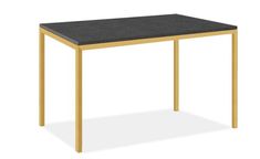 an image of a table with black top and gold legs on white background, there is no image here to provide a caption for