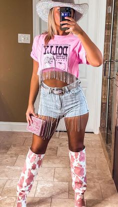 Fringe Cowgirl Skirt, Women’s Festival Outfits, Pink Cowgirl Concert Outfit, Festival Outfits Western, Sequin Fringe Top, Austin Texas Outfits Summer Going Out, Womens Cowgirl Outfits, Country Disco Outfit, Neon Country Outfit