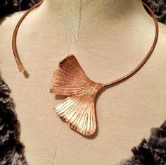 Ginkgo Leaf statement collar in copper, bronze or sterling - Nora Catherine Unique Bronze Copper Necklace, Ginkgo Jewelry, Artistic Bronze Copper Necklace, Gold Leaf-shaped Copper Jewelry, Bronze Copper Leaf-shaped Jewelry, Ginkgo Leaf, Creative Process, Recycled Paper, Nature Inspiration