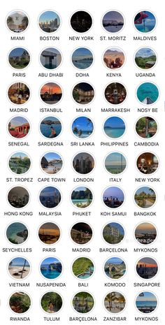 an image of many different places in the world with names and pictures on each one