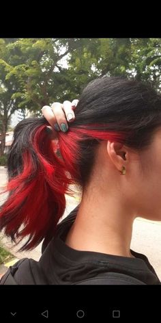 Red And Black Hair Ideas, Halo Hair Color, Red Halo Hair, Hair Color Combinations, Black Hair Ideas, Black And Red Hair