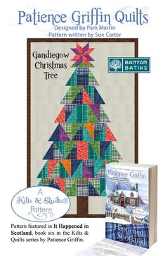 a book and quilt pattern for a christmas tree with an image of the front cover